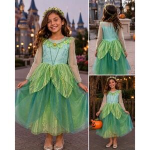 Disney Tiana Costume Dress Kids 10/12 Green Excellent Princess and the Frog Gown